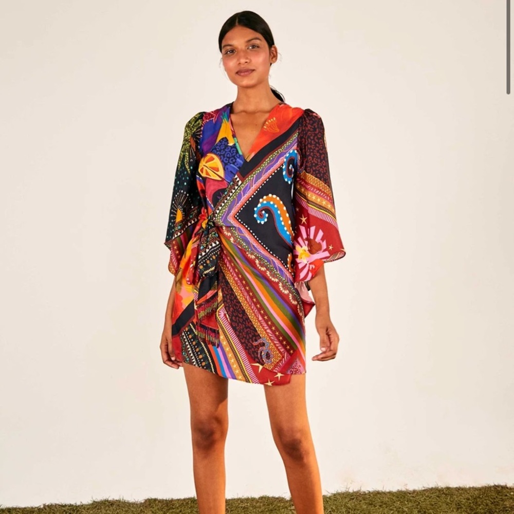 BNWT Farm Rio, diagonal scarves mini wrap dress.